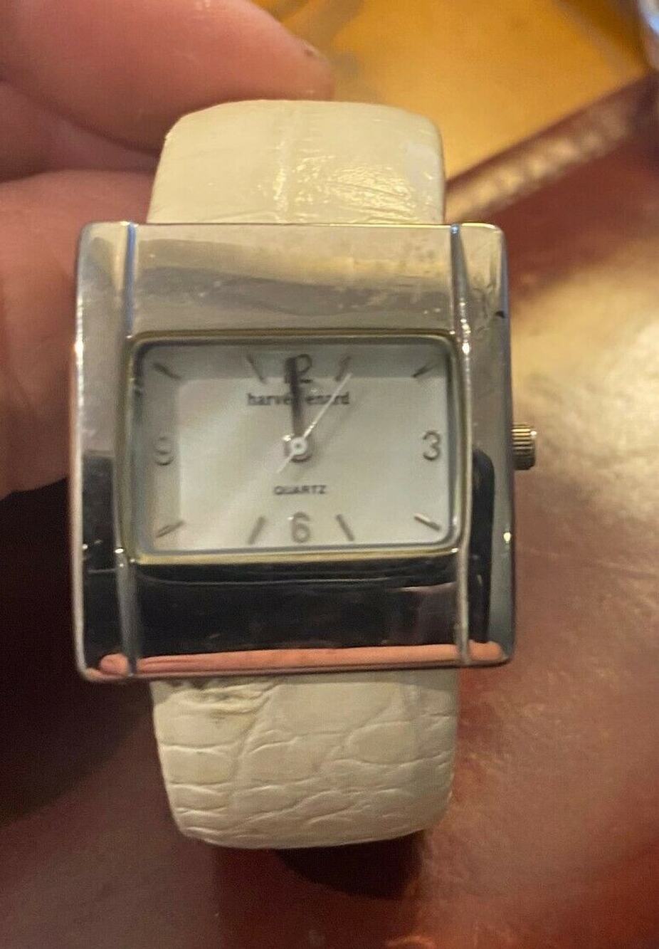 Women's 30mm Harve Bernard Watch, Bangle Bracelet with White Leather Wrap